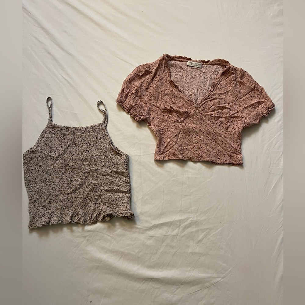 Paper Crane 2 Shirt Bundle: Dusty Rose Crop Top and Cream Crop Tank Top
